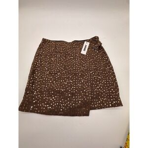 DKNY NWT Sequin Wrap Mini Skirt Brown Plaid Size 10 Rave Whimsy Goth Party